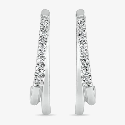 Womens Diamond Accent Natural White Diamond Sterling Silver 16mm Hoop Earrings