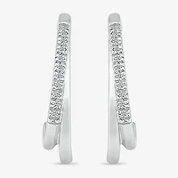 Womens Diamond Accent Natural White Diamond Sterling Silver 16mm Hoop Earrings