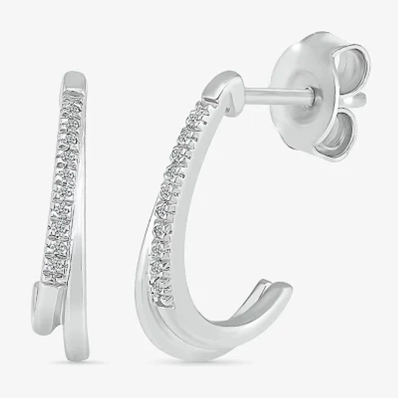 Womens Diamond Accent Natural White Diamond Sterling Silver 16mm Hoop Earrings