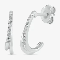 Womens Diamond Accent Natural White Diamond Sterling Silver 16mm Hoop Earrings