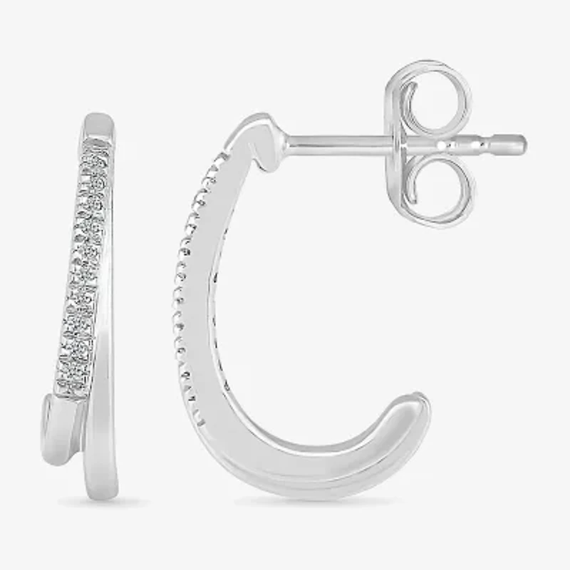 Womens Diamond Accent Natural White Diamond Sterling Silver 16mm Hoop Earrings