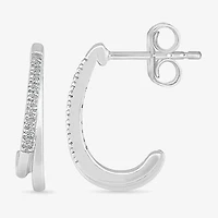 Womens Diamond Accent Natural White Diamond Sterling Silver 16mm Hoop Earrings