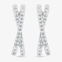 Crossover C-Hoop Womens 1/10 CT. T.W. Natural White Diamond Sterling Silver 14mm Hoop Earrings
