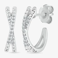 Crossover C-Hoop Womens 1/10 CT. T.W. Natural White Diamond Sterling Silver 14mm Hoop Earrings