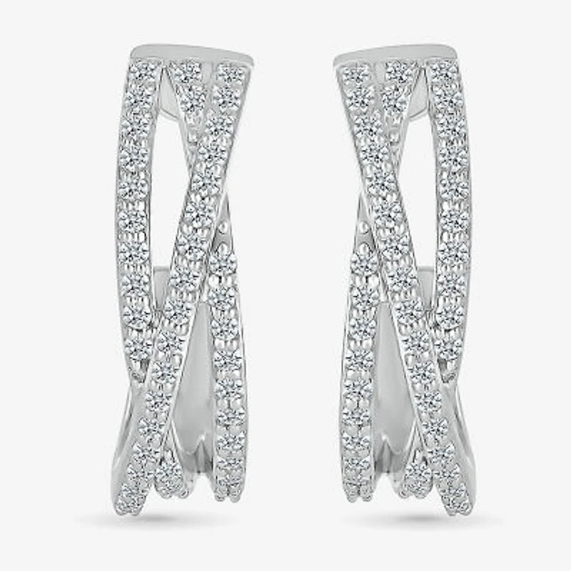 Womens 1/ CT. T.W. Natural White Diamond Sterling Silver 18mm Hoop Earrings