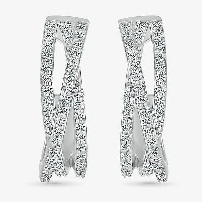 Womens 1/ CT. T.W. Natural White Diamond Sterling Silver 18mm Hoop Earrings