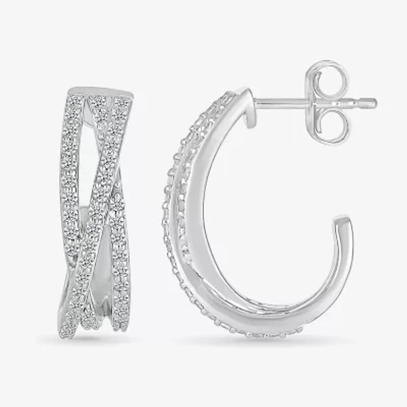 Womens 1/ CT. T.W. Natural White Diamond Sterling Silver 18mm Hoop Earrings