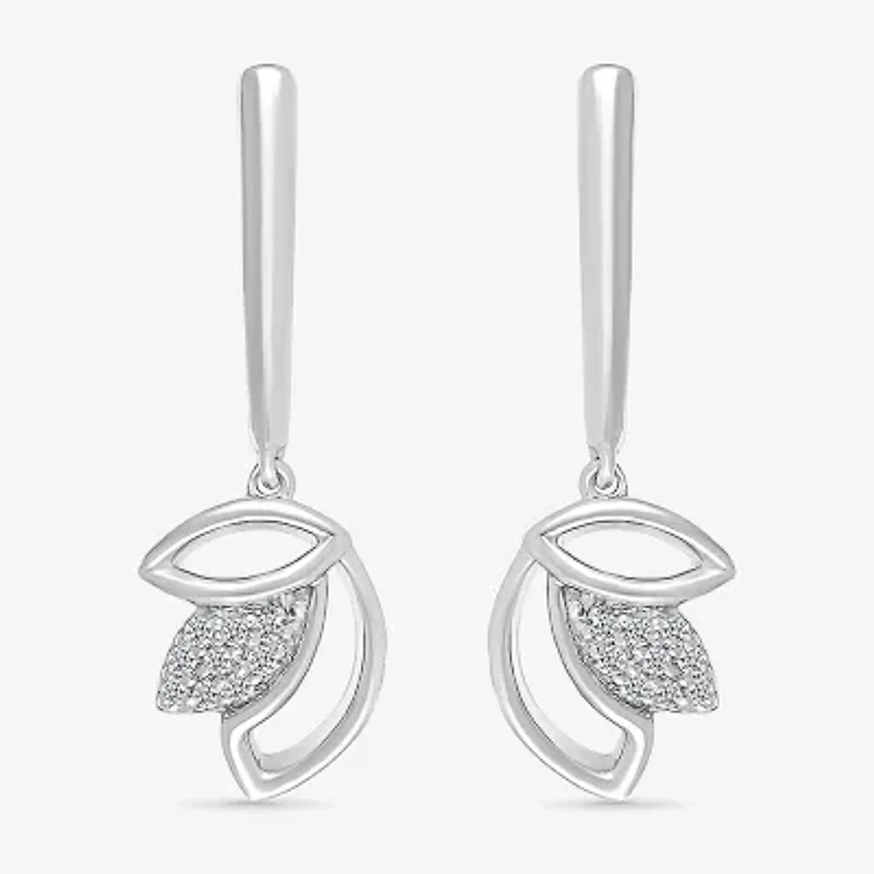 Womens Diamond Accent Natural White Diamond Sterling Silver Drop Earrings
