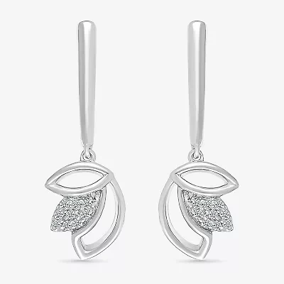 Womens Diamond Accent Natural White Diamond Sterling Silver Drop Earrings