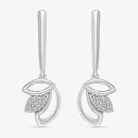 Womens Diamond Accent Natural White Diamond Sterling Silver Drop Earrings