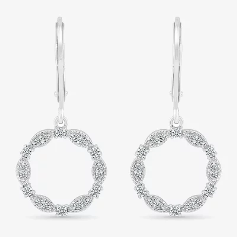 Womens 1/3 CT. T.W. Natural White Diamond Sterling Silver Circle Drop Earrings
