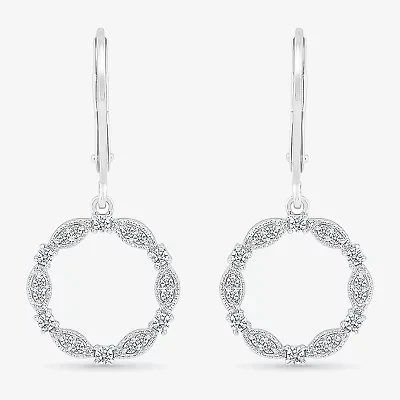 Womens 1/3 CT. T.W. Natural White Diamond Sterling Silver Circle Drop Earrings