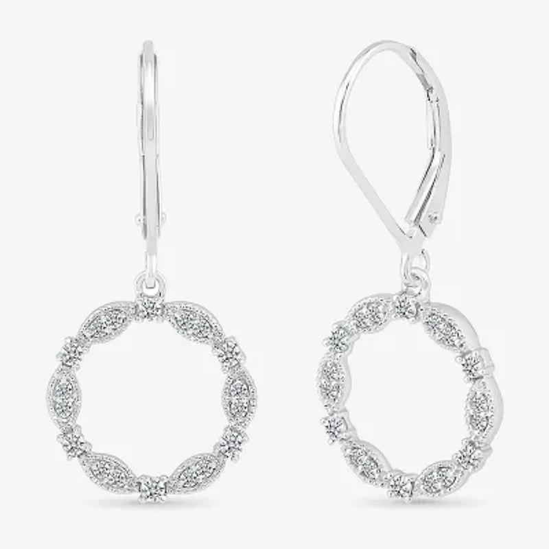 Womens 1/3 CT. T.W. Natural White Diamond Sterling Silver Circle Drop Earrings