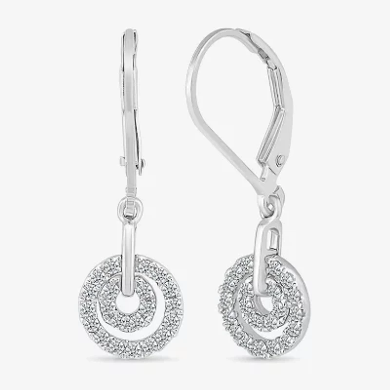 Womens 1/ CT. T.W. Natural White Diamond Sterling Silver Circle Drop Earrings