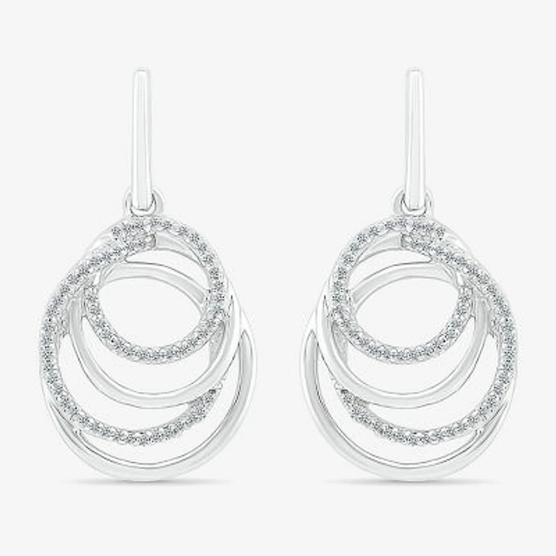 Womens 1/ CT. T.W. Natural White Diamond Sterling Silver Circle Drop Earrings