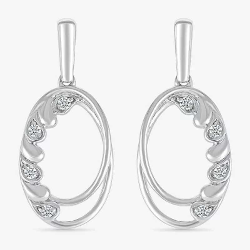 Womens 1/10 CT. T.W. Natural White Diamond Sterling Silver Oval Drop Earrings