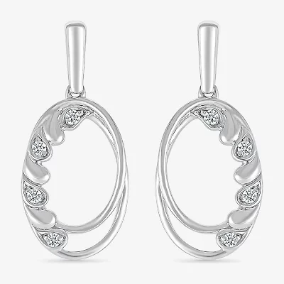 Womens 1/10 CT. T.W. Natural White Diamond Sterling Silver Oval Drop Earrings
