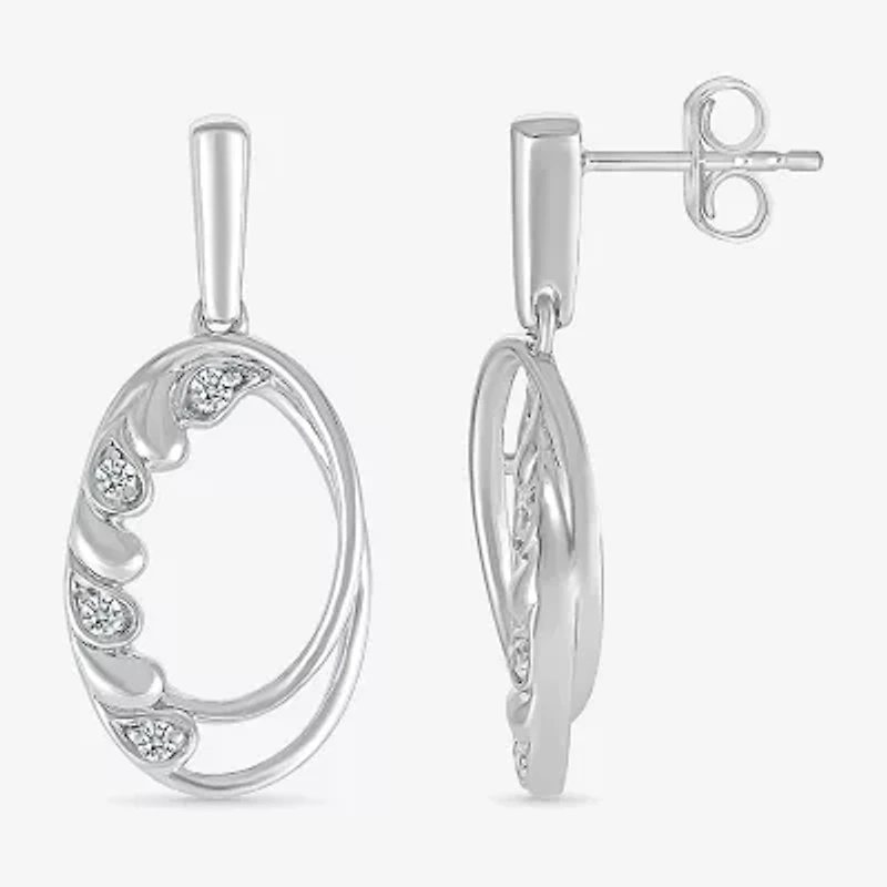 Womens 1/10 CT. T.W. Natural White Diamond Sterling Silver Oval Drop Earrings