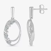 Womens 1/10 CT. T.W. Natural White Diamond Sterling Silver Oval Drop Earrings