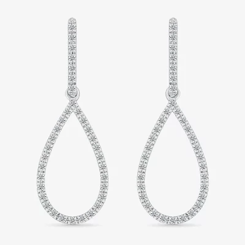 Womens 1/3 CT. T.W. Natural White Diamond Sterling Silver Pear Drop Earrings