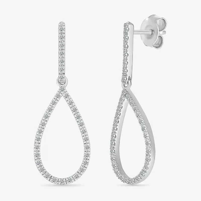 Womens 1/3 CT. T.W. Natural White Diamond Sterling Silver Pear Drop Earrings