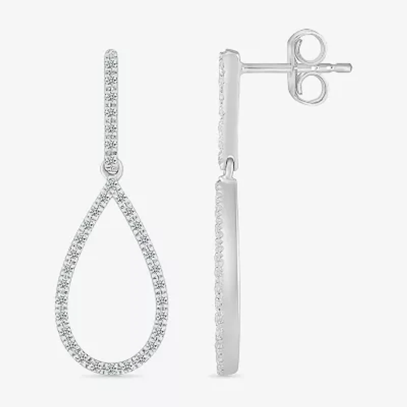 Womens 1/3 CT. T.W. Natural White Diamond Sterling Silver Pear Drop Earrings