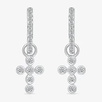 Womens 1/5 CT. Natural White Diamond Sterling Silver 28mm Cross Hoop Earrings