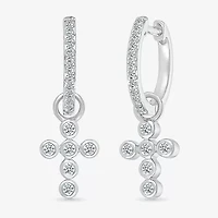 Womens 1/5 CT. Natural White Diamond Sterling Silver 28mm Cross Hoop Earrings