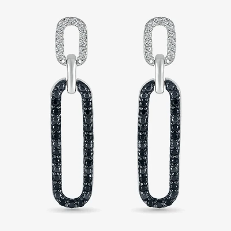 Womens 1/ CT. T.W. Natural Black Diamond Sterling Silver Paperclip Drop Earrings