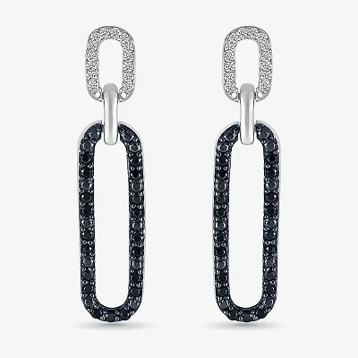 Womens 1/4 CT. T.W. Natural Black Diamond Sterling Silver Paperclip Drop Earrings