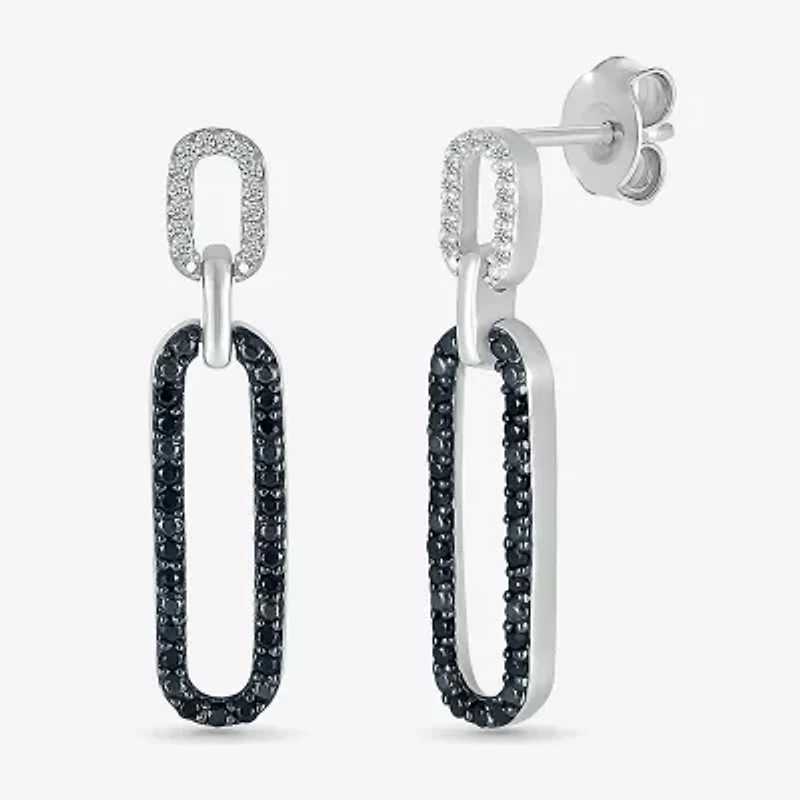 Womens 1/ CT. T.W. Natural Black Diamond Sterling Silver Paperclip Drop Earrings