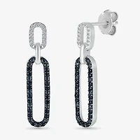 Womens 1/ CT. T.W. Natural Black Diamond Sterling Silver Paperclip Drop Earrings