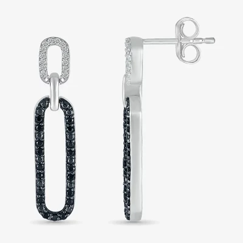 Womens 1/ CT. T.W. Natural Black Diamond Sterling Silver Paperclip Drop Earrings
