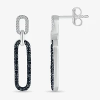 Womens 1/ CT. T.W. Natural Black Diamond Sterling Silver Paperclip Drop Earrings
