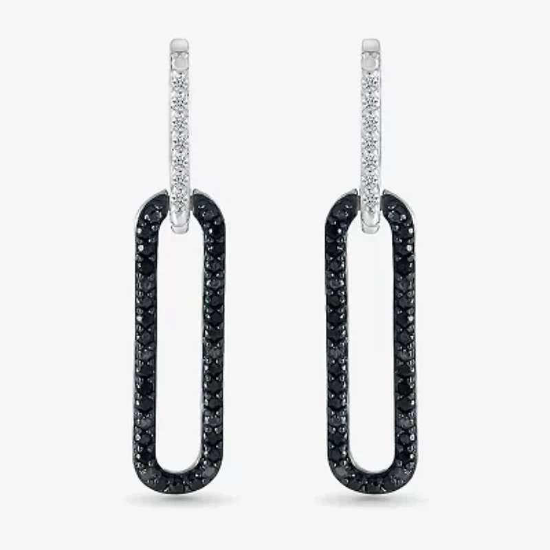 Womens 1/3 CT. T.W. Natural Black Diamond Sterling Silver Paperclip Drop Earrings