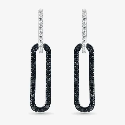 Womens 1/3 CT. T.W. Natural Black Diamond Sterling Silver Paperclip Drop Earrings