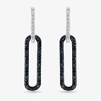 Womens 1/3 CT. T.W. Natural Black Diamond Sterling Silver Paperclip Drop Earrings