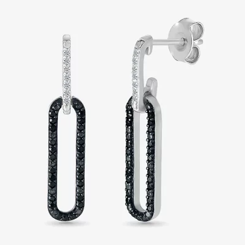 Womens 1/3 CT. T.W. Natural Black Diamond Sterling Silver Paperclip Drop Earrings
