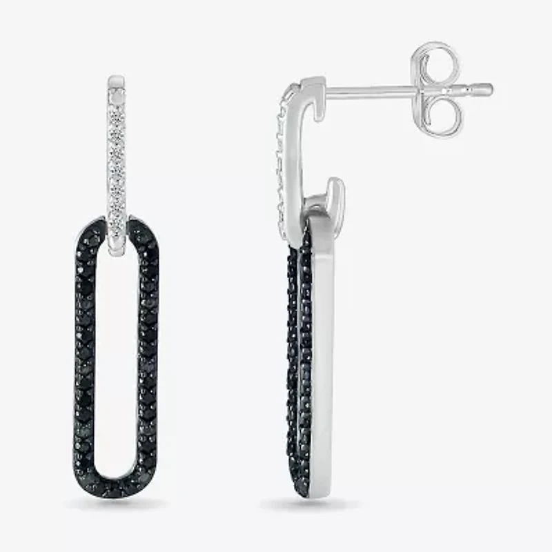 Womens 1/3 CT. T.W. Natural Black Diamond Sterling Silver Paperclip Drop Earrings