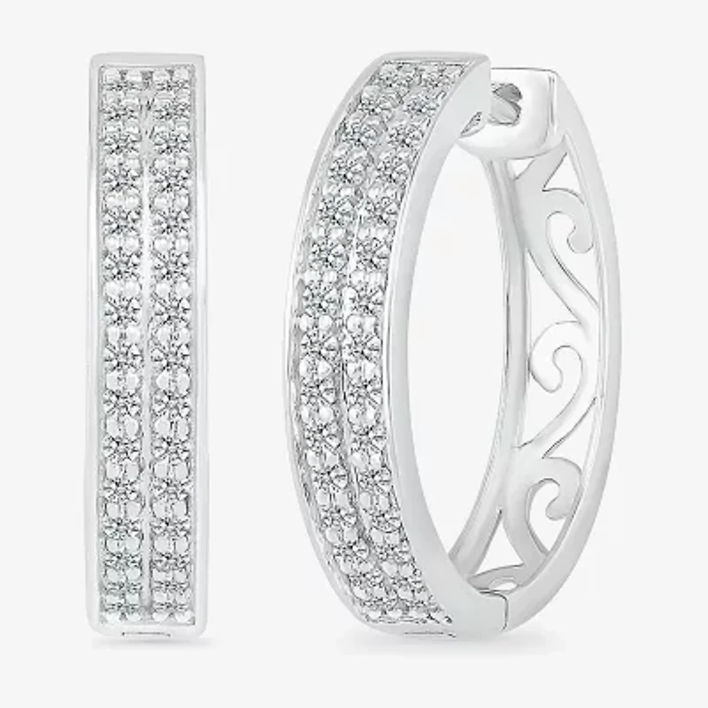 Womens 1/ CT. T.W. Natural White Diamond Sterling Silver 18mm Hoop Earrings