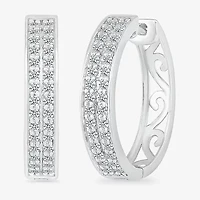 Womens 1/ CT. T.W. Natural White Diamond Sterling Silver 18mm Hoop Earrings