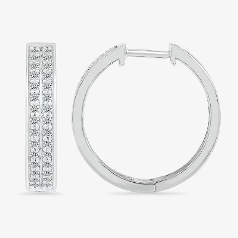 Womens 1/ CT. T.W. Natural White Diamond Sterling Silver 18mm Hoop Earrings