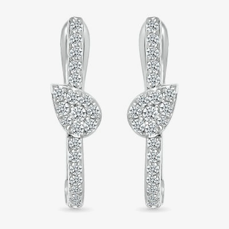 Womens 1/3 CT. T.W. Natural White Diamond Sterling Silver 20mm Pear Hoop Earrings