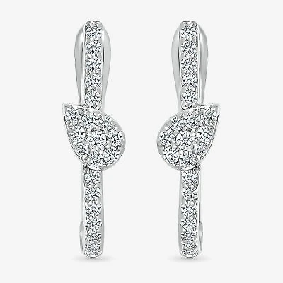 Womens 1/3 CT. T.W. Natural White Diamond Sterling Silver 20mm Pear Hoop Earrings