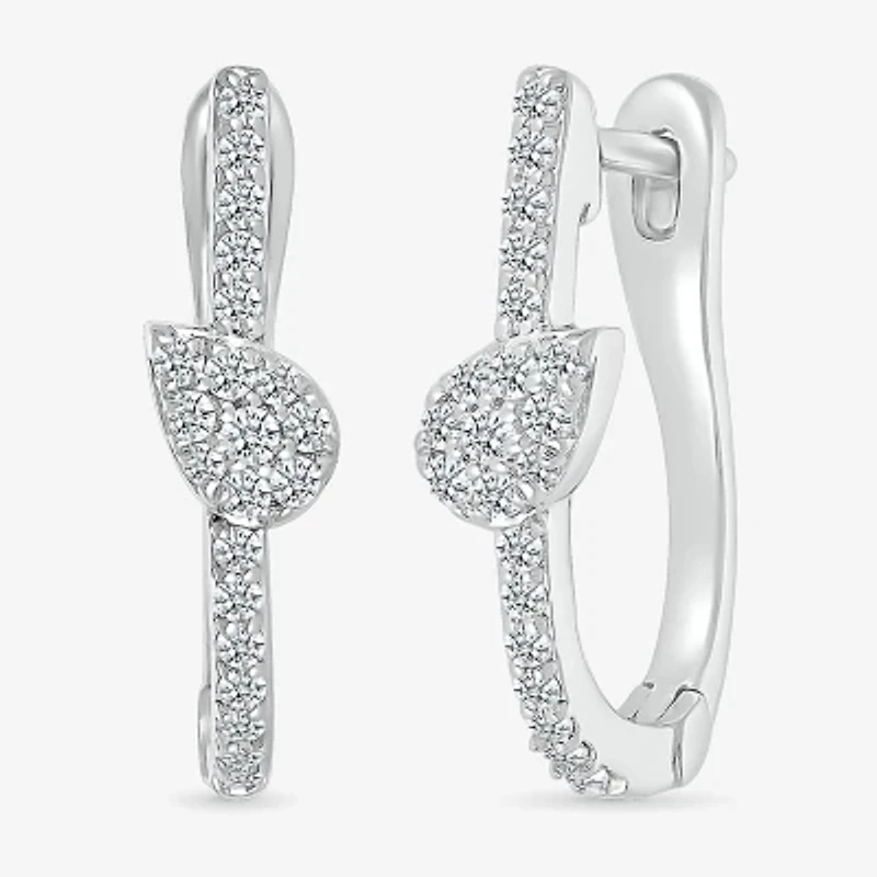 Womens 1/3 CT. T.W. Natural White Diamond Sterling Silver 20mm Pear Hoop Earrings