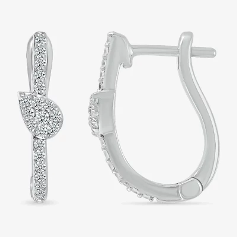 Womens 1/3 CT. T.W. Natural White Diamond Sterling Silver 20mm Pear Hoop Earrings