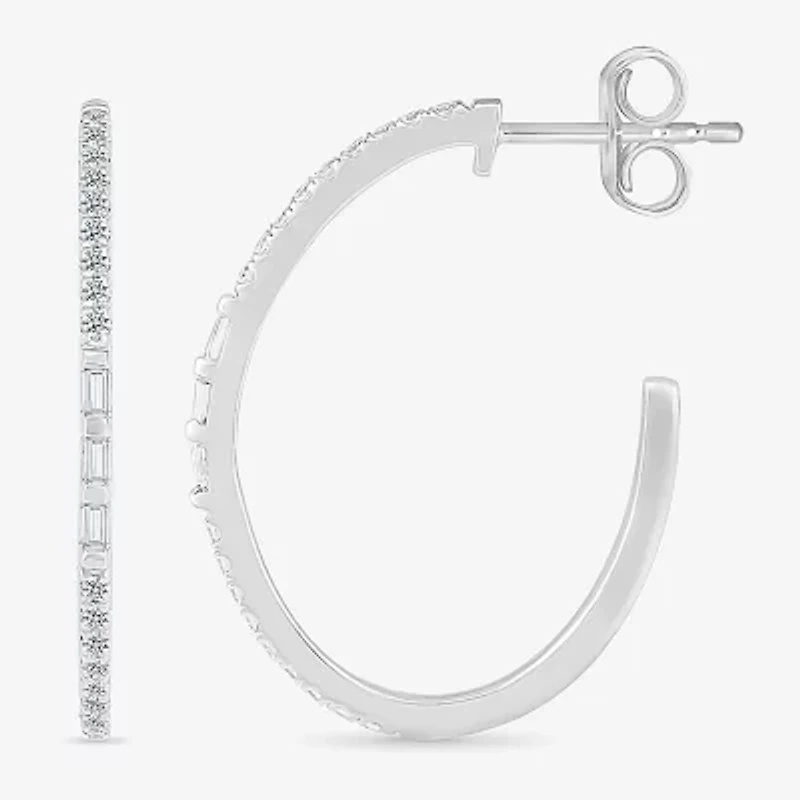 Womens / CT. T.W. Natural White Diamond Sterling Silver 25mm Hoop Earrings