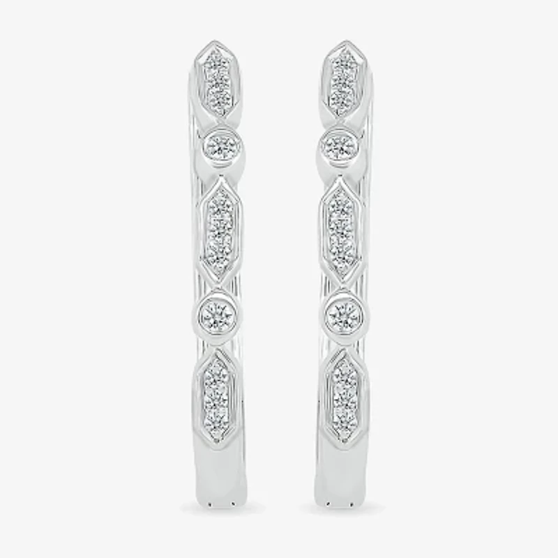 Womens 1/ CT. T.W. Natural White Diamond Sterling Silver 21mm Hoop Earrings