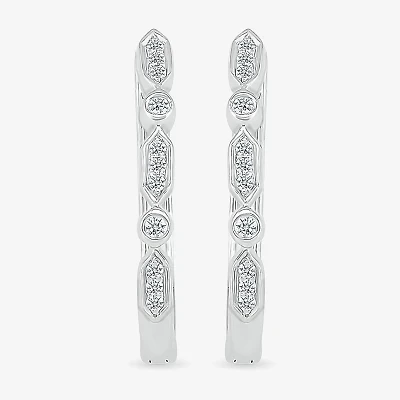 Womens 1 CT. T.W. Natural White Diamond Sterling Silver 21mm Hoop Earrings