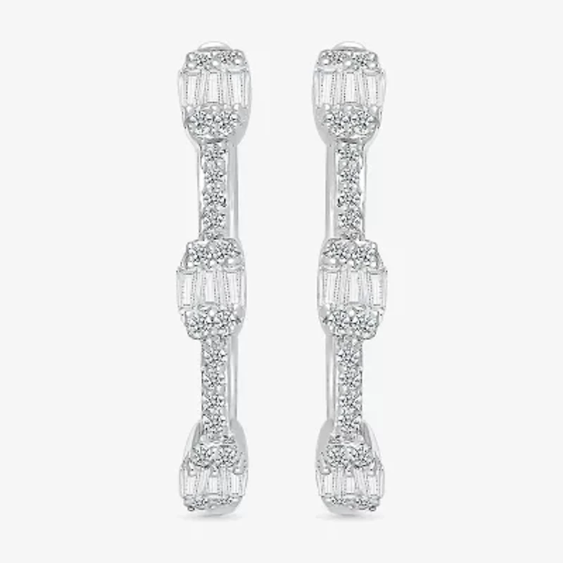 Womens 1/2 CT. T.W. Natural White Diamond Sterling Silver 23.7mm Hoop Earrings
